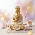 Estatua Buda de la Paz & Abundancia (25 cm) – Acabado Pan de Oro Envejecido y Pátina Blanca