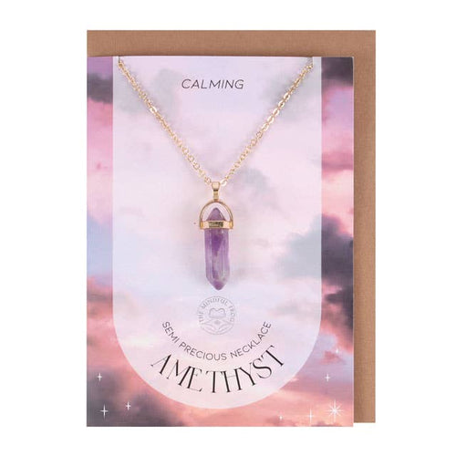 Collar de amatista en tarjeta de felicitación