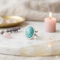 Anillo Ajustable de Amazonita en Acero Inoxidable Plateado