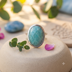 Anillo Ajustable de Amazonita en Acero Inoxidable Plateado